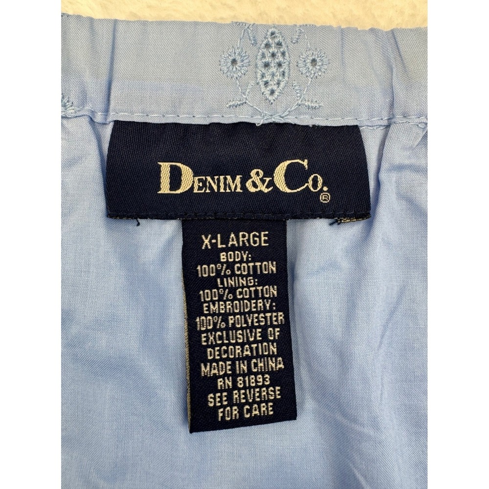 Denim & Co. Eyelet Midi Skirt Light Blue Pull On Elastic Waist Cotton Size XL - Picture 5 of 9